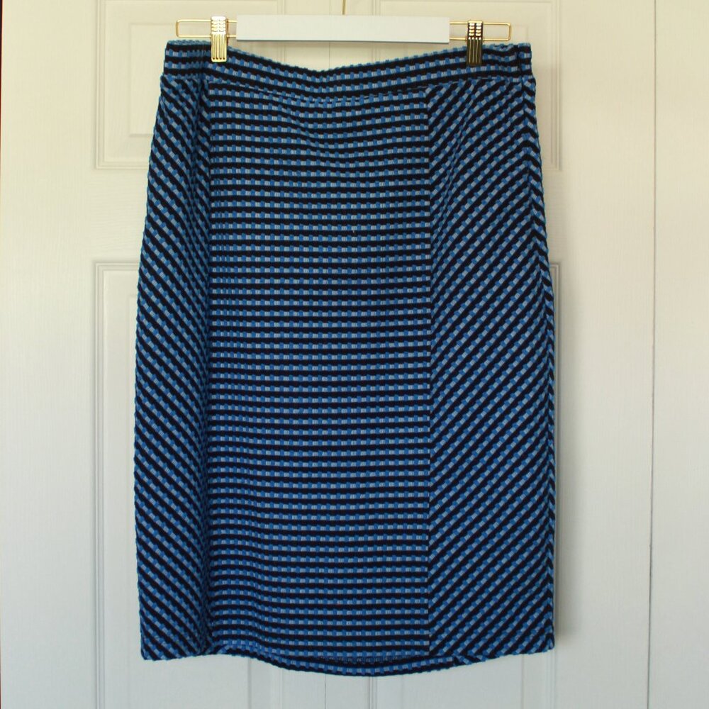 Anthropologie Maeve knit pencil skirt blues block pattern size XL
